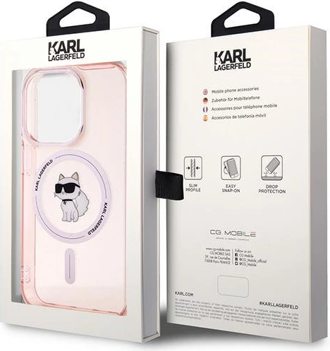 Mbështjellës Karl Lagerfeld IML Choupette MagSafe për iPhone 14 Pro Max, rozë