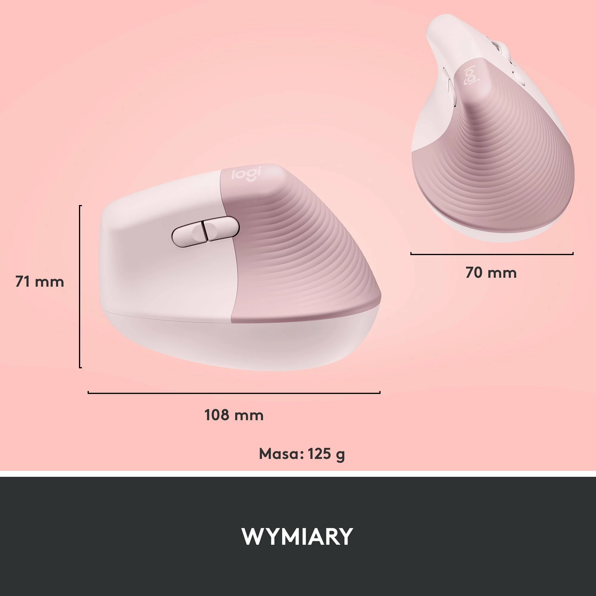 Maus Logitech Lift 910-006478 ergonomik vertikal wireless 4000 DPI, roze