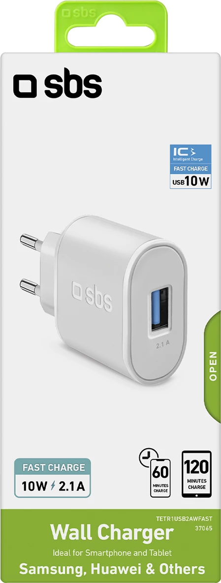 Karikues muri SBS TETR1USB2AWFAST, 10W, 1x USB-A, i bardhë