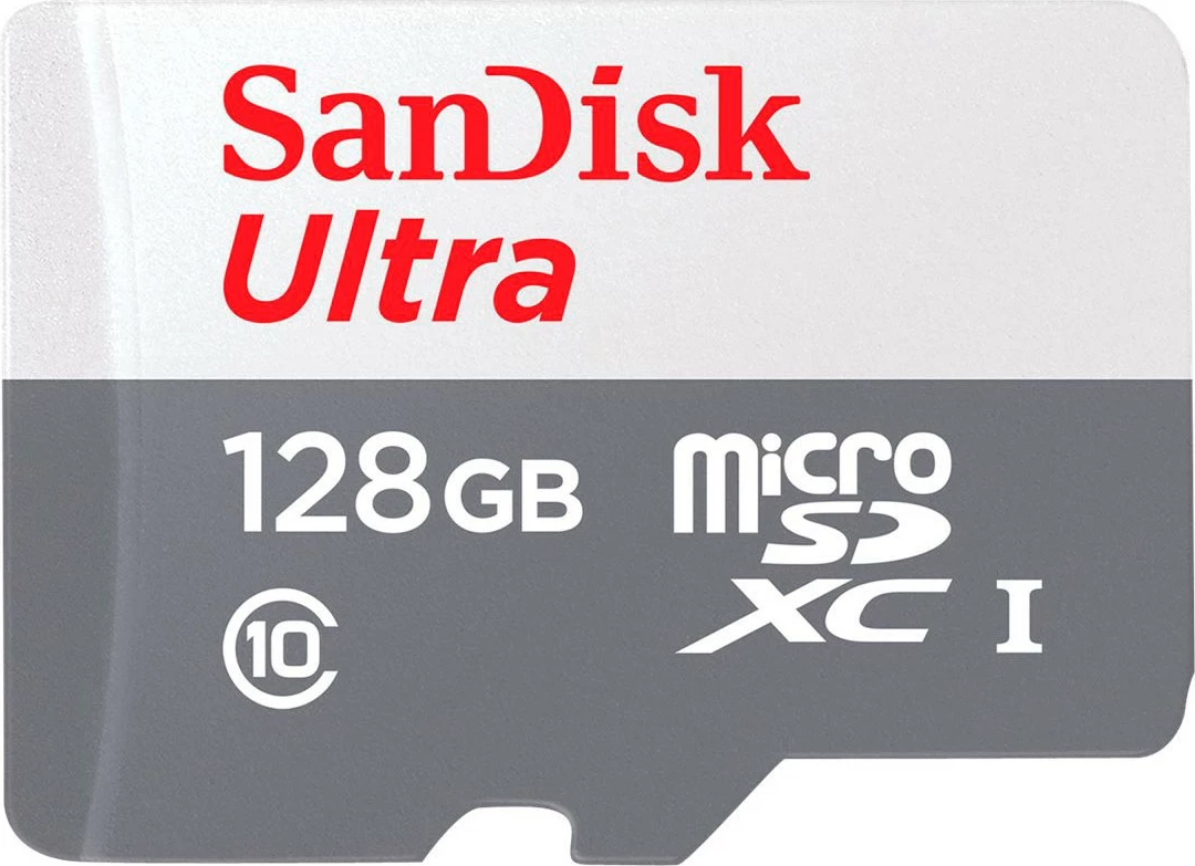 Kartelë SanDisk Ultra microSD 128 GB, MicroSDXC, Class 10, UHS-I, Gri, Kuqe