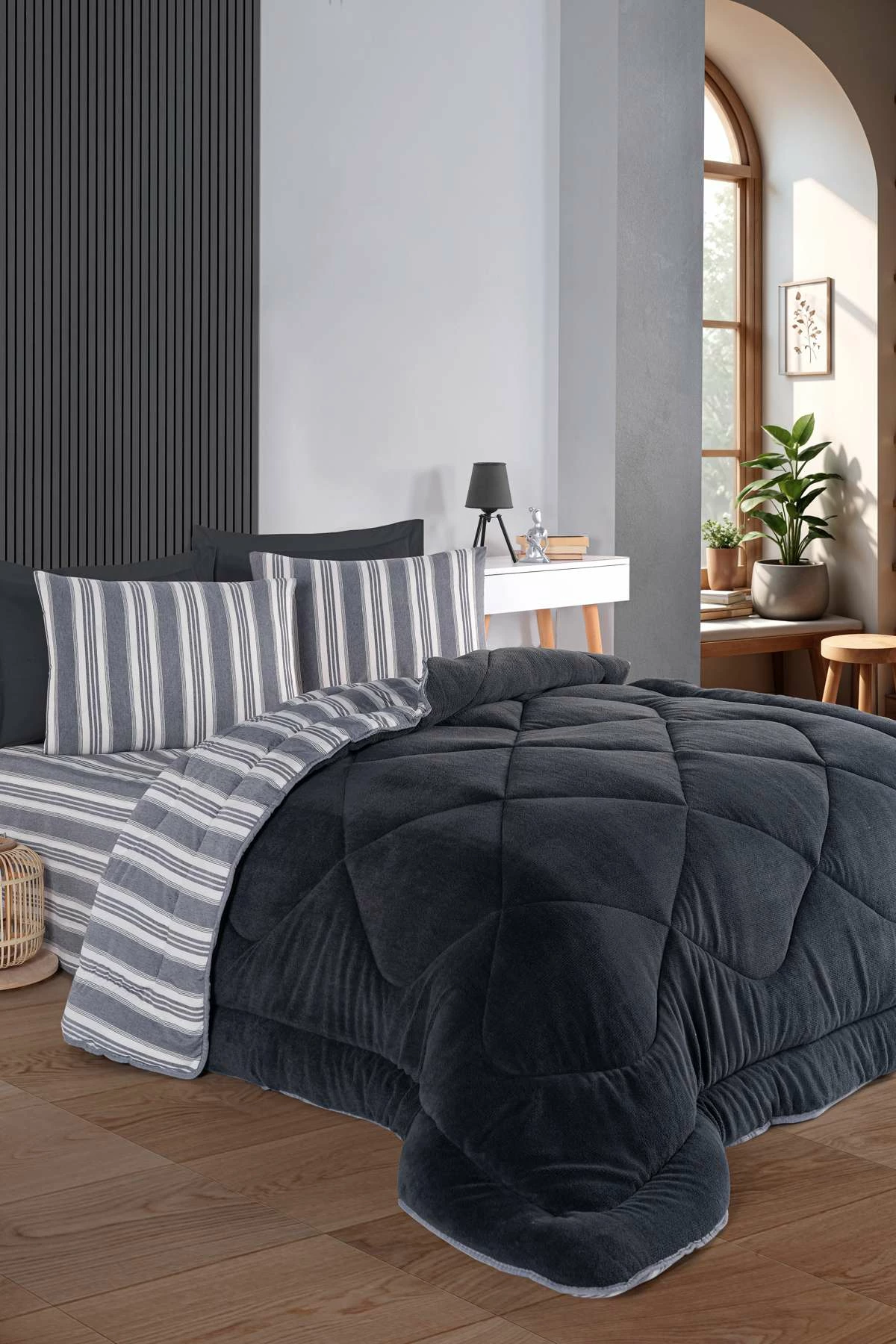 Set gjumi dopio L'essentiel, Soft Line, ngjyrë antracit