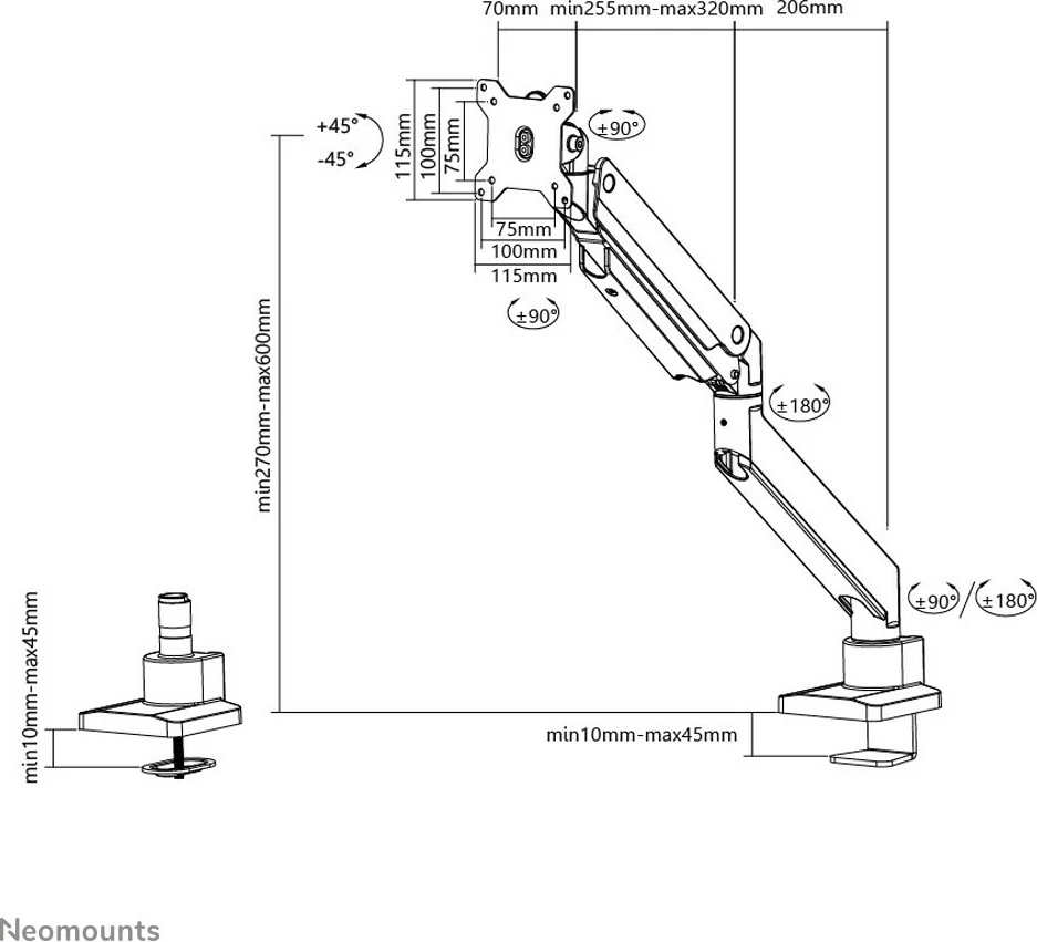 Mbajtës tavoline Neomounts NM-D775BLACKPLUS, për ekrane të lakuara, 49", i zi
