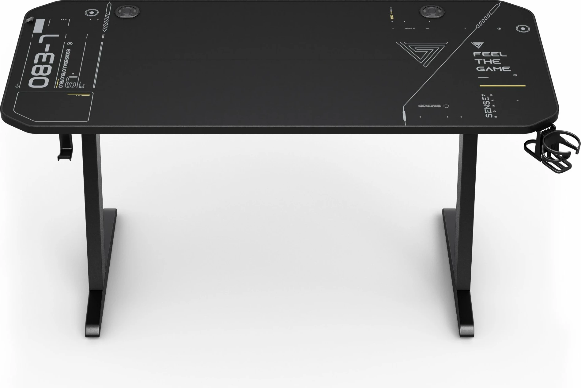 Tavolinë gaming SENSE7 Nomad Cybernetic 140x60 cm, me mauspad të plotë, e zezë, set me mbajtëse filxhani x2
