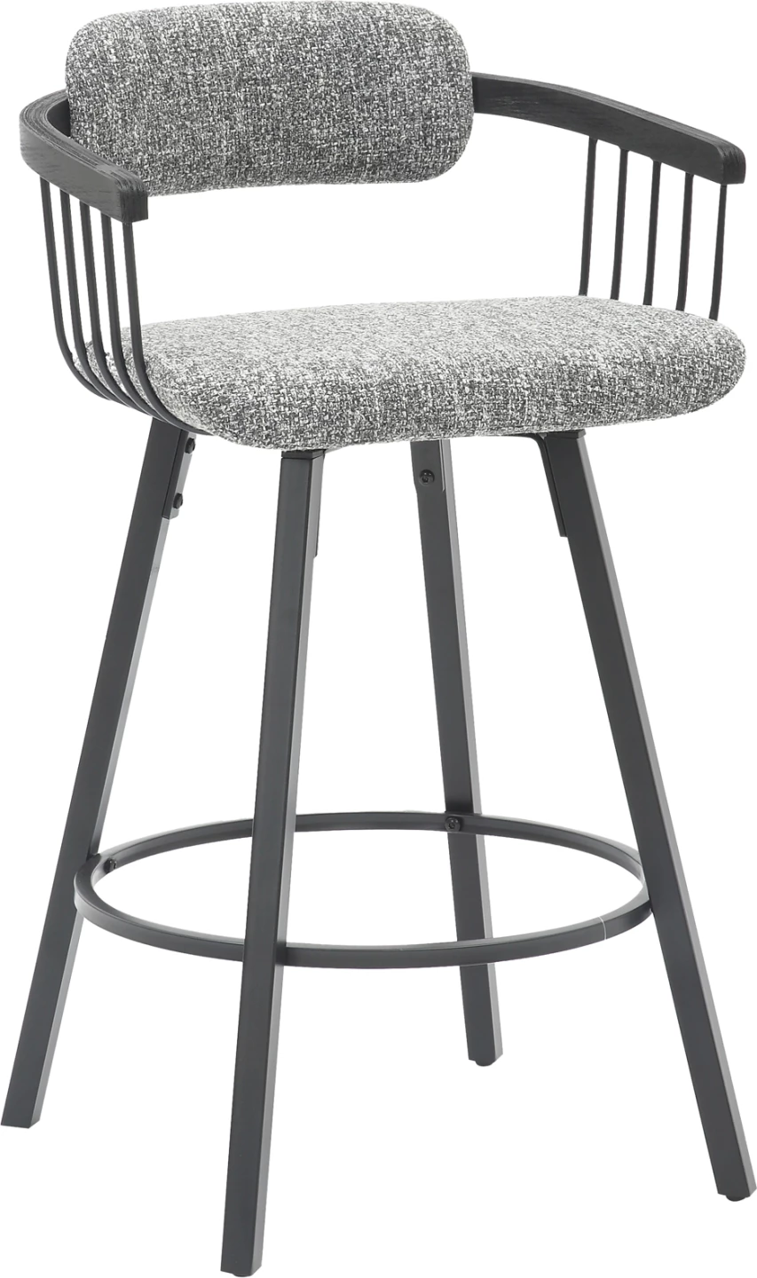 Karrige për bar rrotulluese LANG FH9990.02, kornizë metali e zezë, pëlhurë gri, 51.5x48.5x89.5H cm