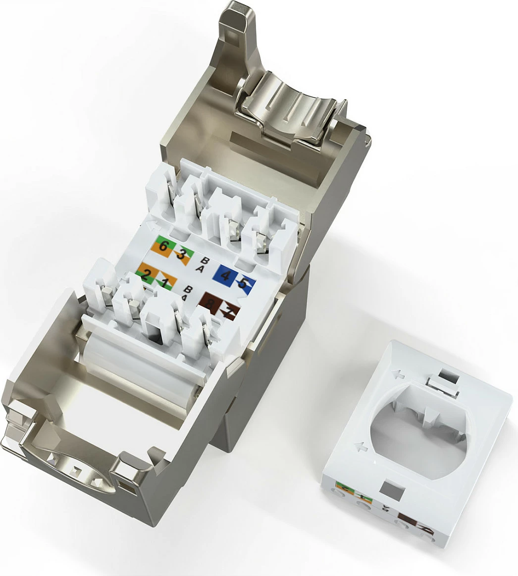 Modul Keystone RJ45 Digitus Cat6A, i mbrojtur, 10GbE, paketim 12 copë, argjendtë