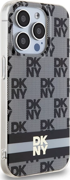 Mbështjellës DKNY IML Checkered Mono Pattern & Printed Stripes MagSafe për iPhone 15 Pro Max, Zi