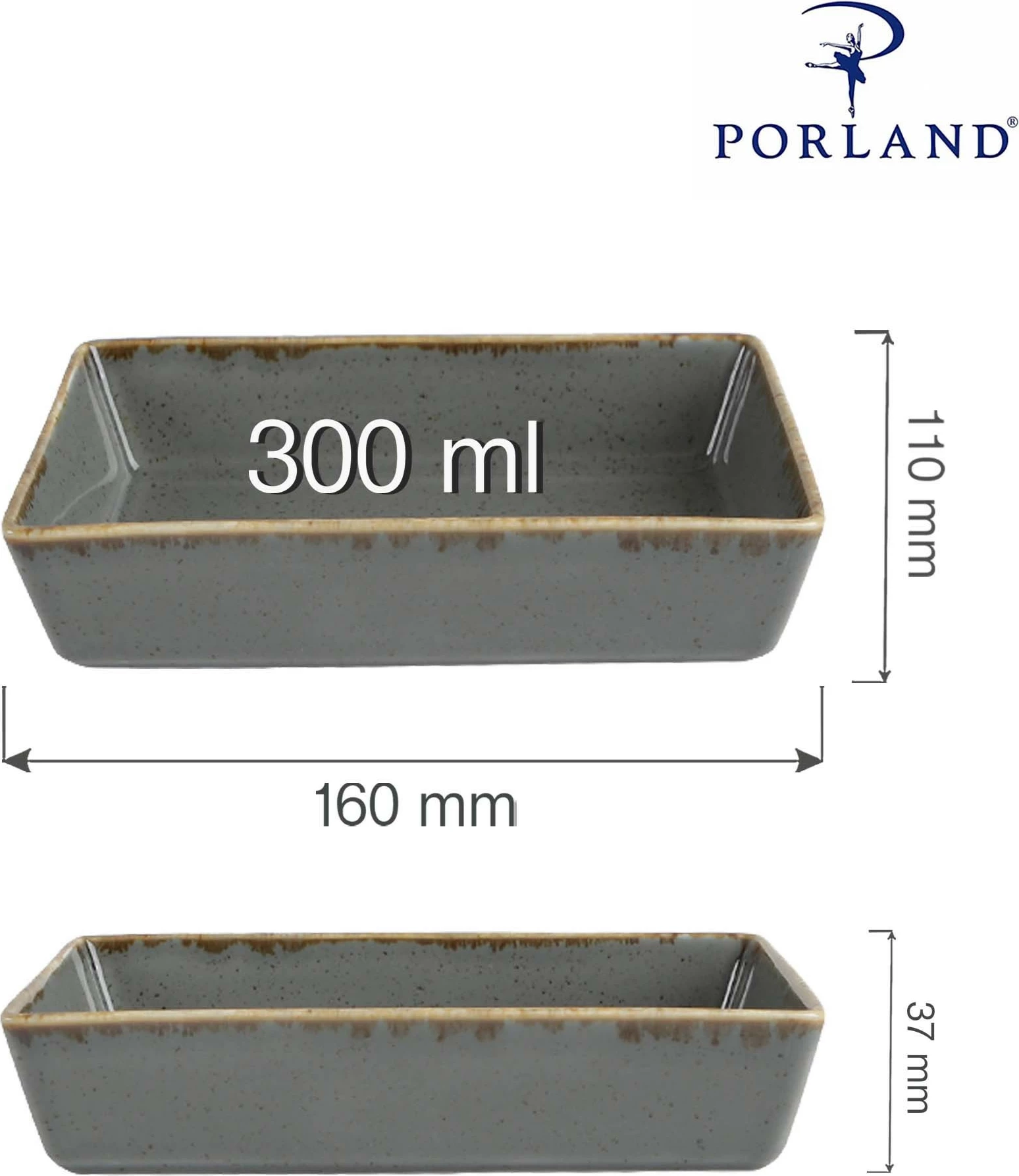 Pjatë meze Porland Seasons Stone 160x110 mm 300 ml, gri e errët, set 6 copë