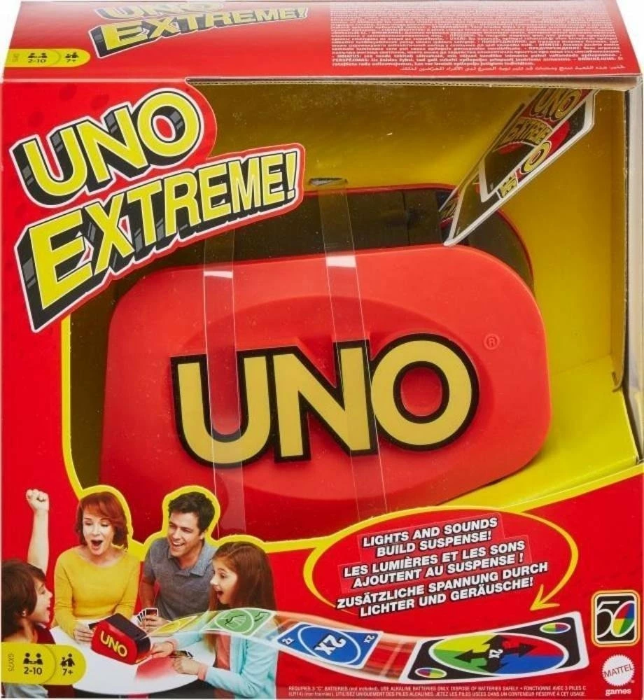 Lojë me letra Mattel UNO Extreme! GXY75, me dispenser elektronik, 2-10 lojtarë, 7+ vjeç, e kuqe