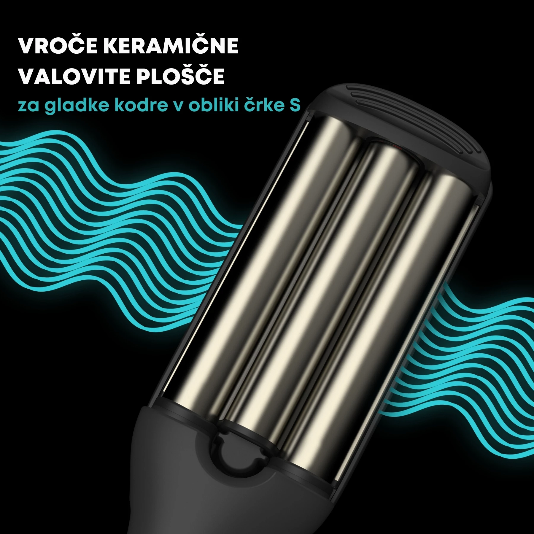 Hekur valëzues për flokë Revamp Progloss Wave Define WV-1750, triple 19 mm, 80–230°C, zi/argjendtë, me dorezë termike