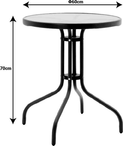 Set tavoline me karrige, 3 pjesë, ngjyrë gri, metal dhe xham i kalitur, D60x70cm