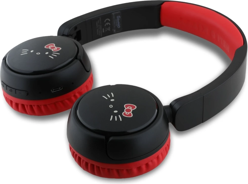 Kufje Bluetooth Hello Kitty Face Logo, on-ear, 30 orë, USB-C, Kuqe