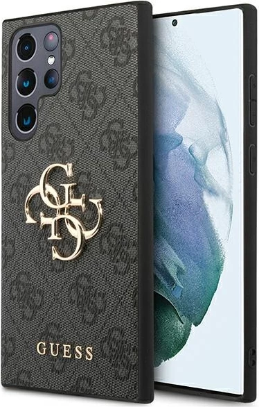 Mbështjellës, Guess, GUHCS22L4GMGGR 4G Big Metal Logo, hardcase TPU/lloj lëkure sintetike, për Samsung Galaxy S22 Ultra S908, gri