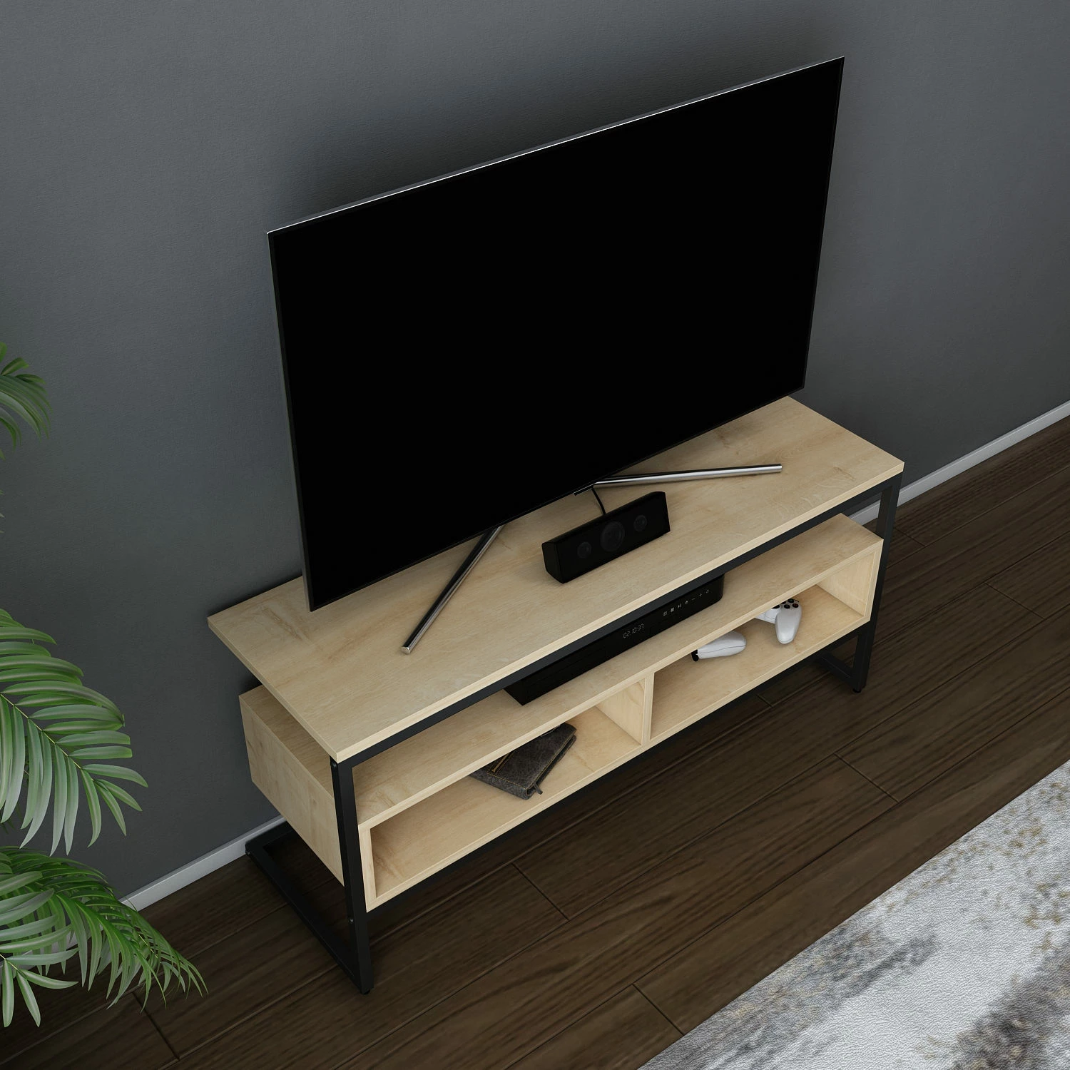 Komodë TV Skye Decor, Merrion, e zezë dhe lis