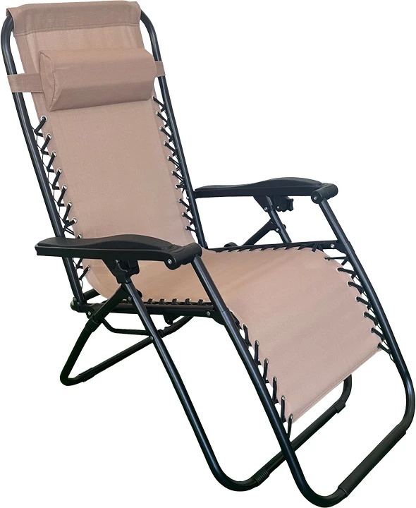 Karrige palosëse relaksuese Mirka, tekstilene-kornizë metalike, ngjyrë krem-e zezë, 65x165x110 cm