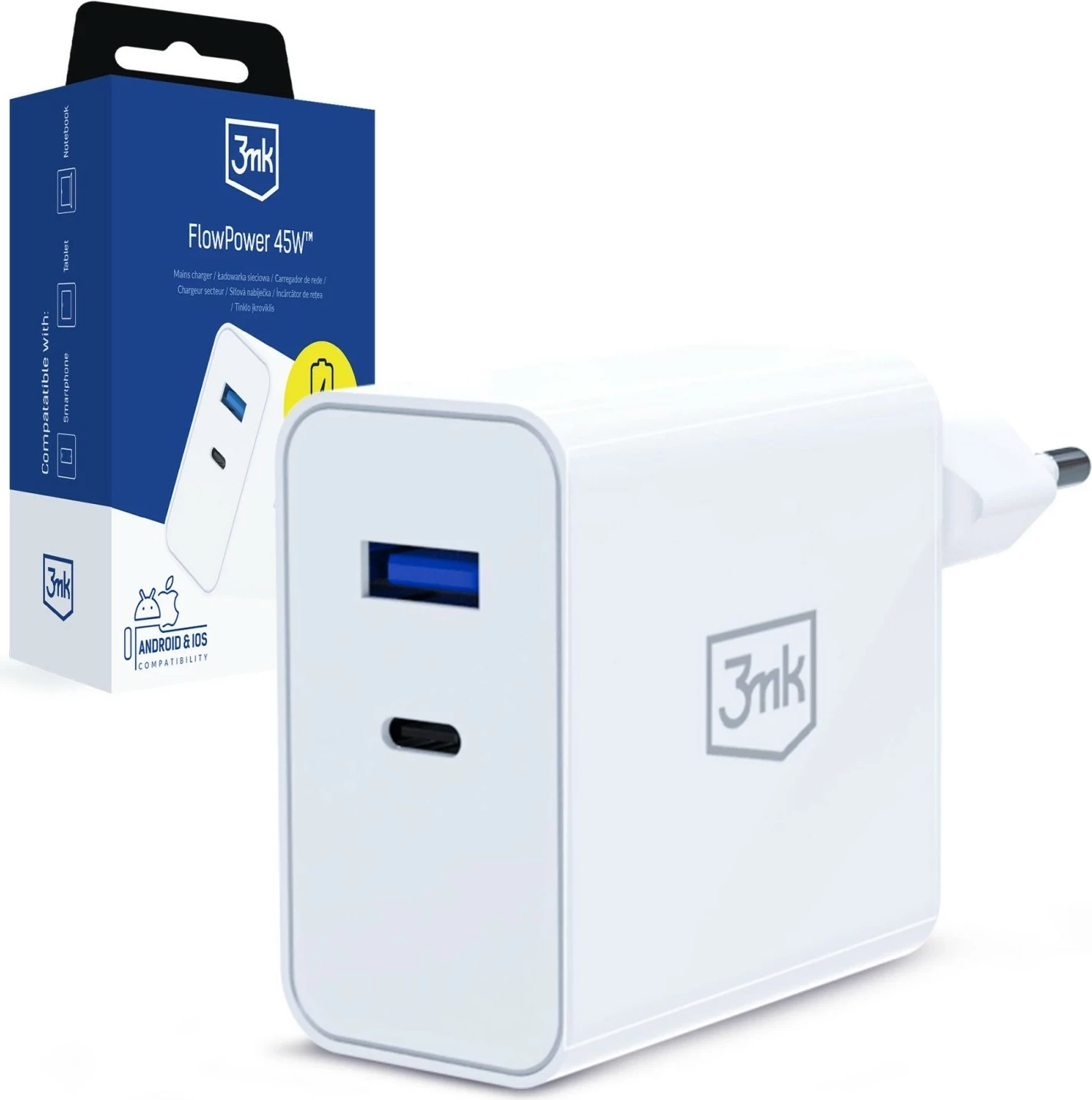 Karikues 3MK FlowPower 45W, 1A1C, PD3.0, QC4+, i bardhë