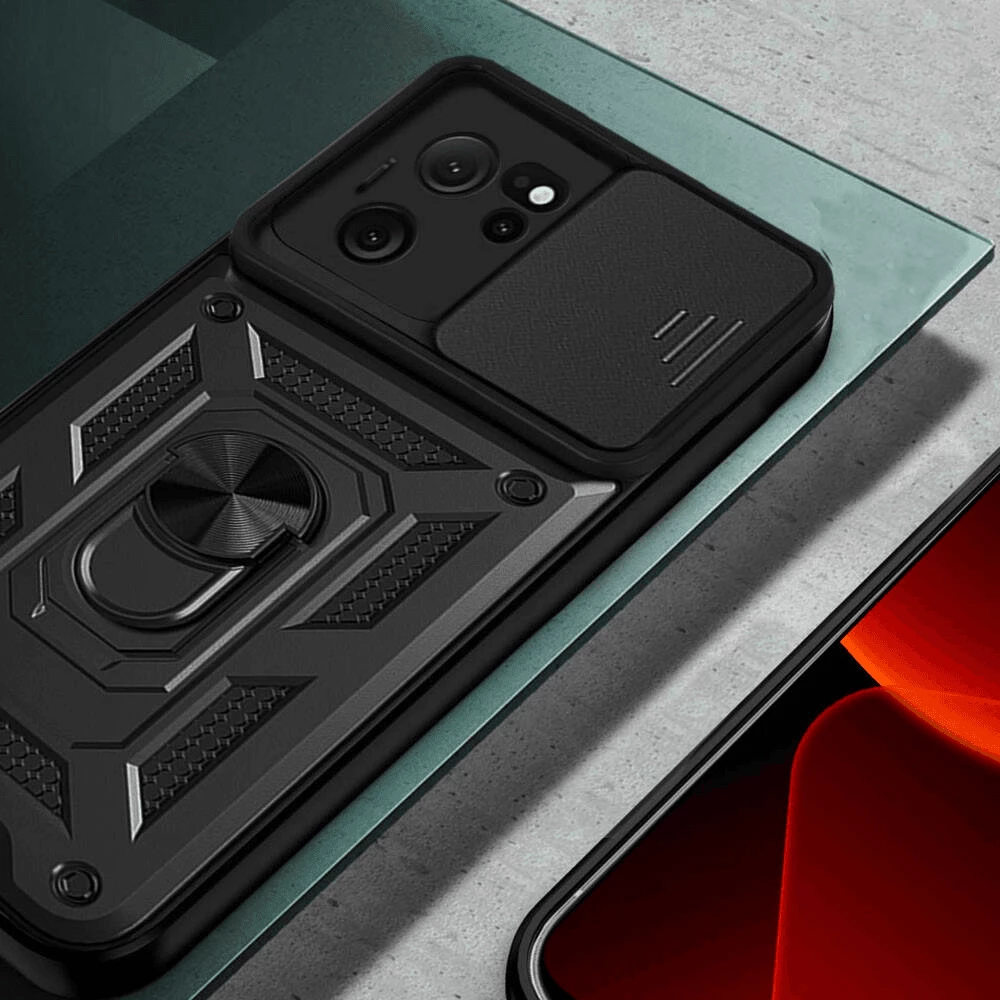 Mbështjellës ONASI Silicone Armor me unazë dhe mbrojtje kamere për Xiaomi Redmi Note 12 4G, e zezë