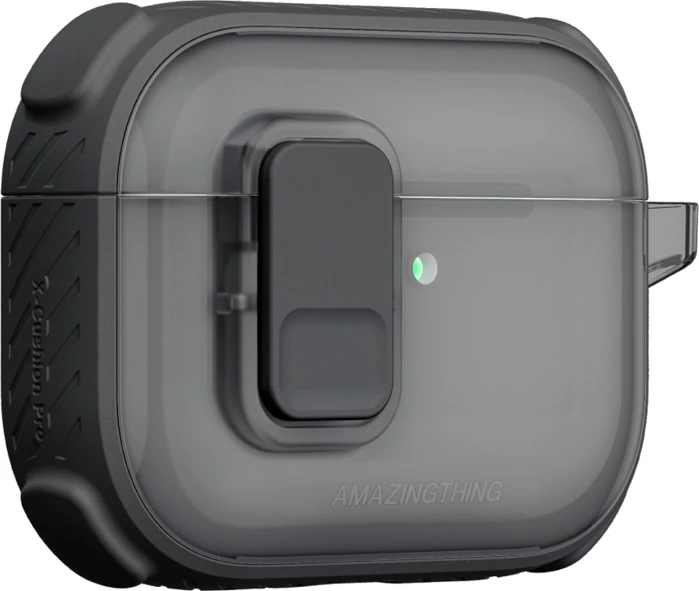 Mbështjellës për kufje, AmazingThing Titan Pro Mag Case Clear për AirPods Pro 3, PC+TPU, përputhshëm me karikim wireless, me karabiner, e zezë