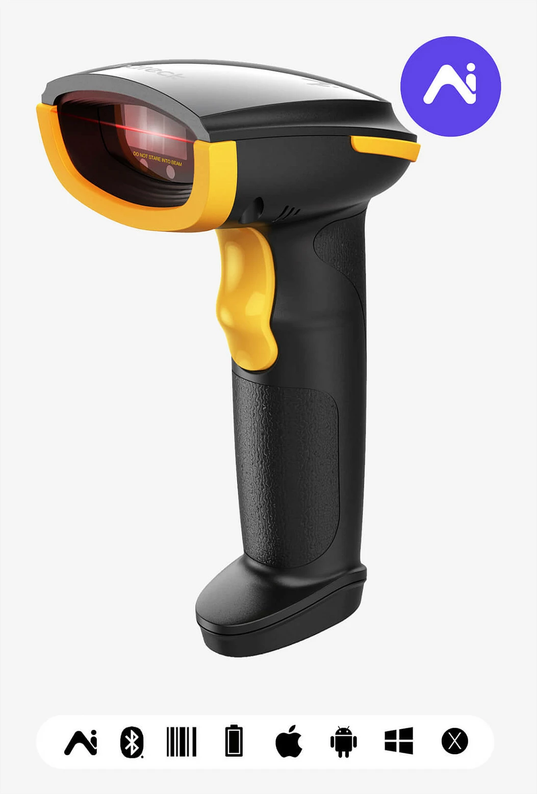 Skaner barkodi Inateck BCST-21-AI, 1D laser, Bluetooth/USB, bateri 2000mAh, zi/verdhë