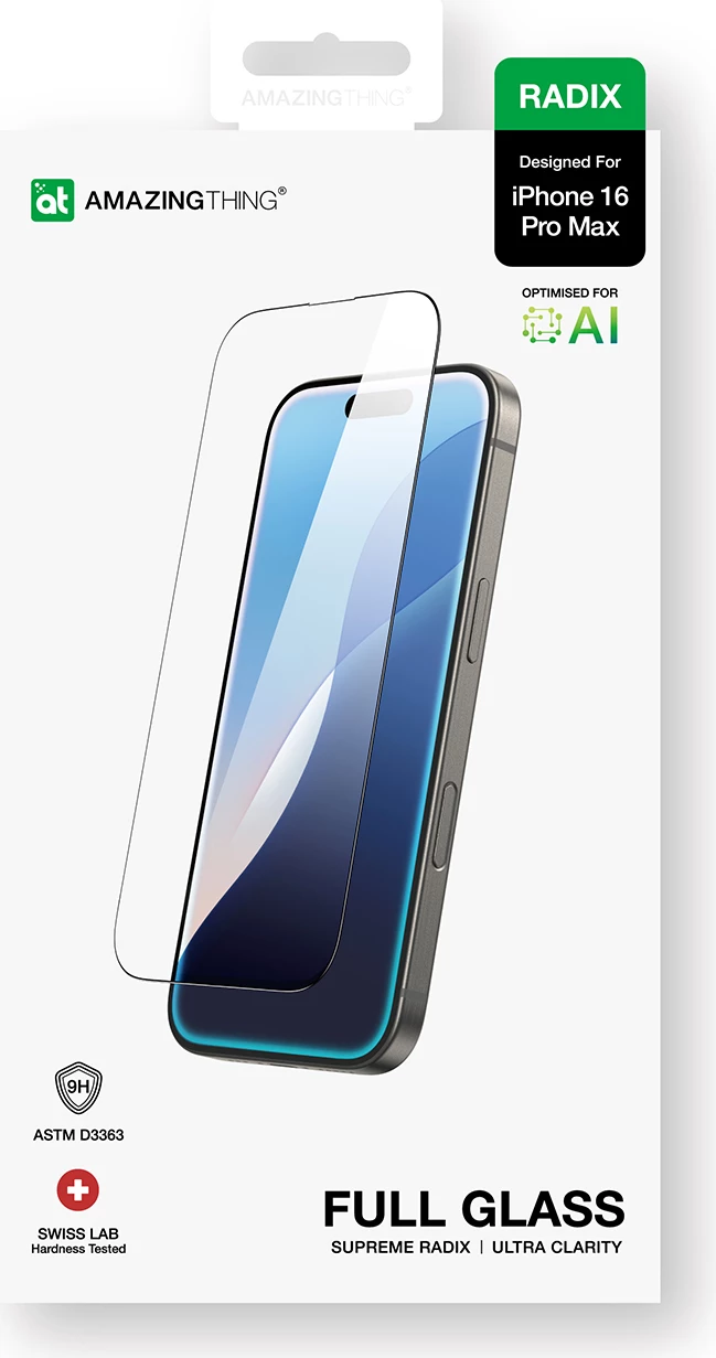 Xham i temperuar AmazingThing Radix Full Glass për iPhone 16 Pro Max, transparent