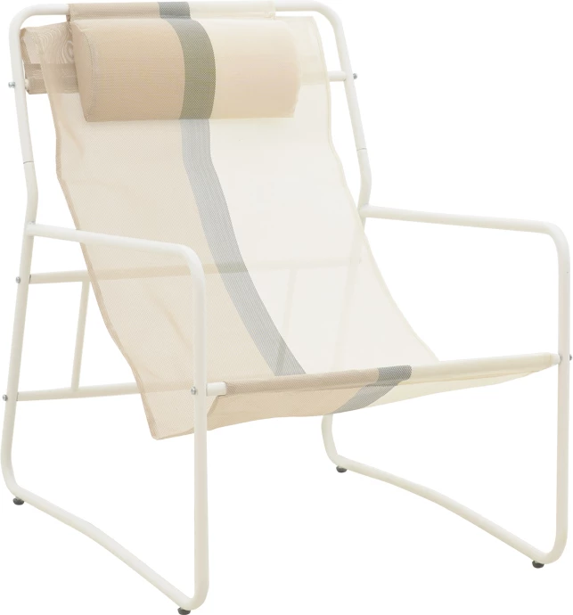 Karrige shezlong Faisty metalike e bardhë-tekstilene gri-bezhë-jastëk 65x83x86cm