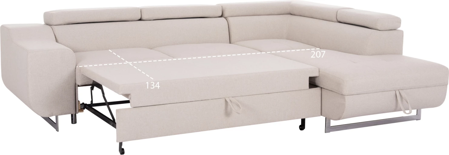 Kënd-sofë me hapësirë për depo, Encore FH3301.03R, material bezhë, 285x205x90cm