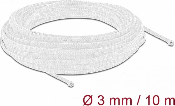 Mbështjellës i thurur për kabllo DeLOCK, 10 m, Ø3 mm, poliester, -40 deri 125°C, i bardhë