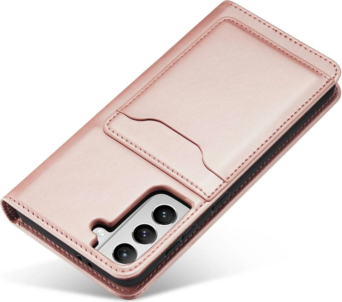 Mbështjellës Hurtel Magnet Card Case për Samsung Galaxy S22+, me kapak, xhep kartelash, rozë