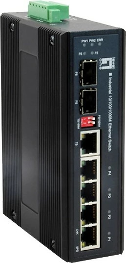 Switch industrial LevelOne 6-Port Gigabit, 1 x SFP, 1 x SFP/RJ45 Combo, -40°C deri 75°C, DIN-Rail, Gigabit Ethernet, Montueshëm në mur