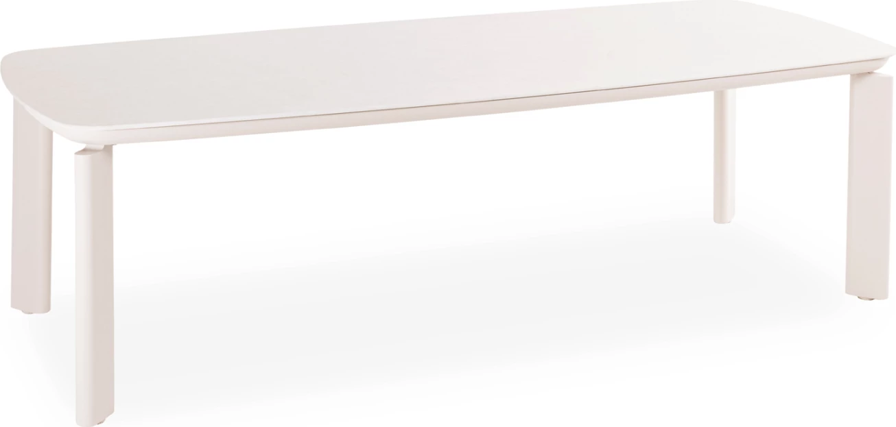 Tavolinë ngrënieje STERLIN, alumin ngjyrë fildishi, sipërfaqe gur sintetik URANO IVORY, 200x100x76cm