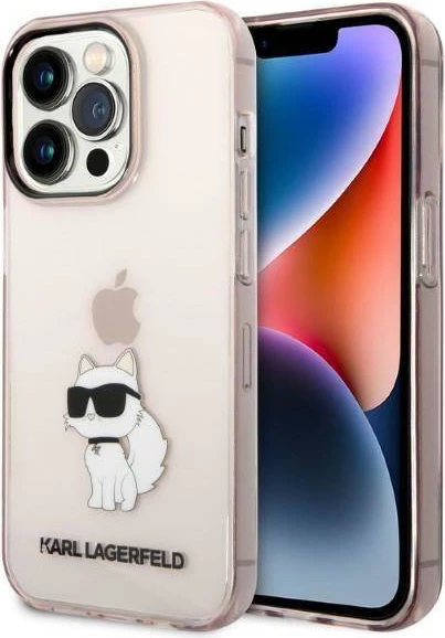 Mbështjellës KARL LAGERFELD KLHCP14XHNCHTCP për iPhone 14 Pro Max, IML NFT Choupette Logo, transparent pink