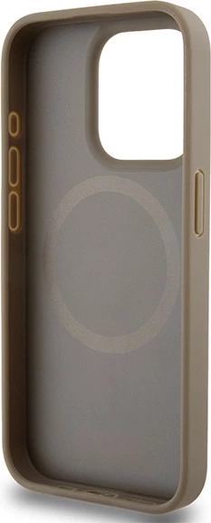 Mbështjellës DKNY Leather Printed Pattern Metal Logo MagSafe për iPhone 15 Pro Max, Kafe
