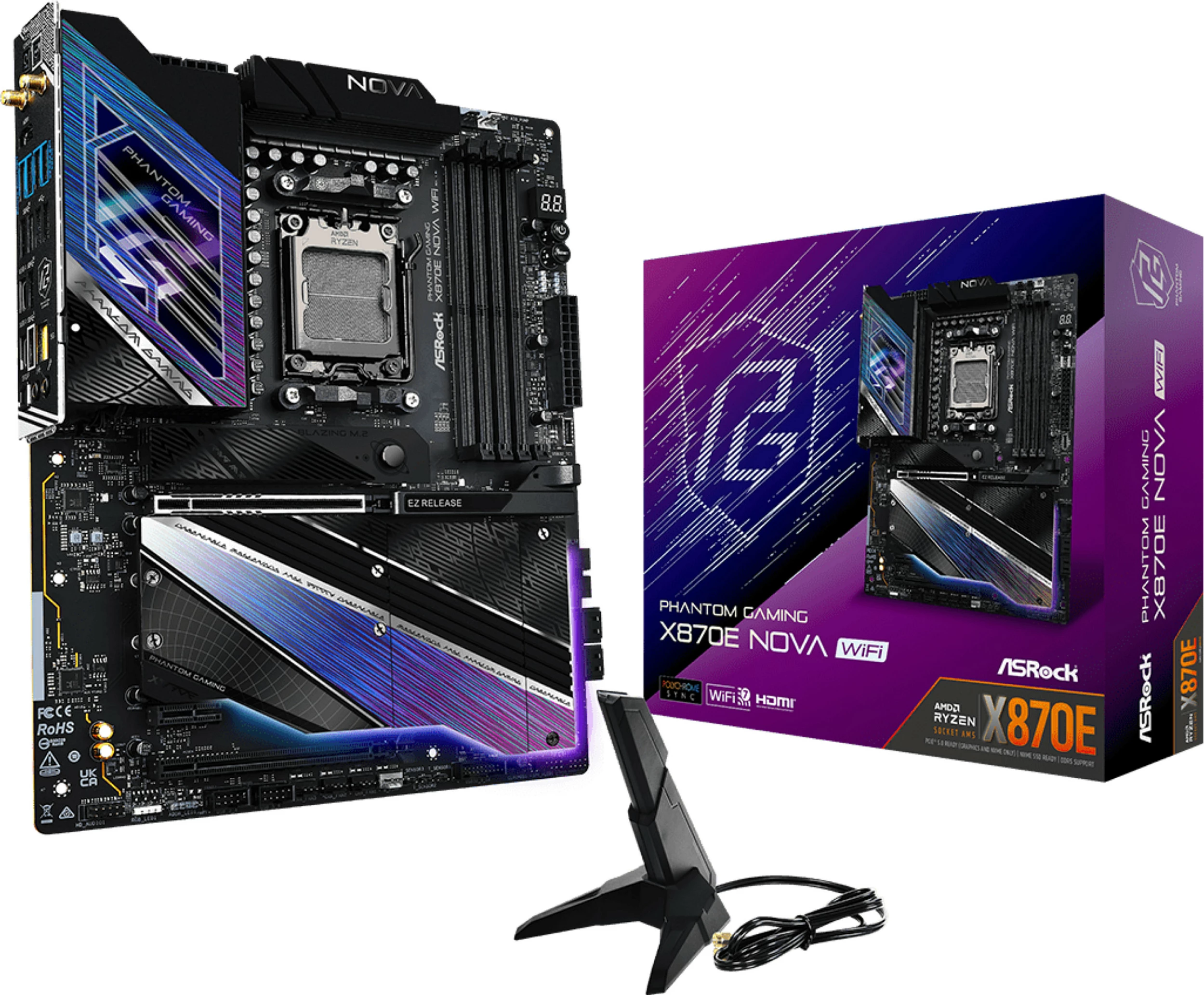 Pllakë amë ASRock MK X870E NOVA WIFI, AMD, Socket AM5, DDR5-SDRAM, 256 GB, E zezë
