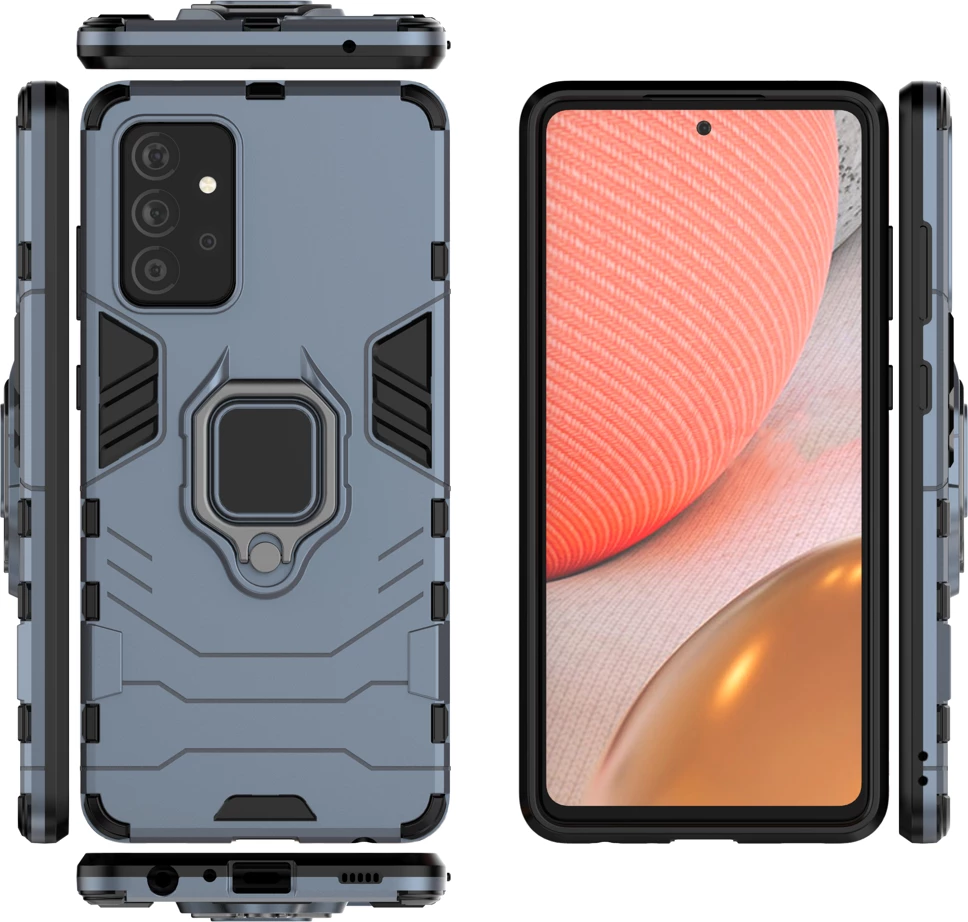 Mbështjellës Hurtel Ring Armor për Samsung Galaxy A72, me mbajtëse gishti dhe këmbë, Blu
