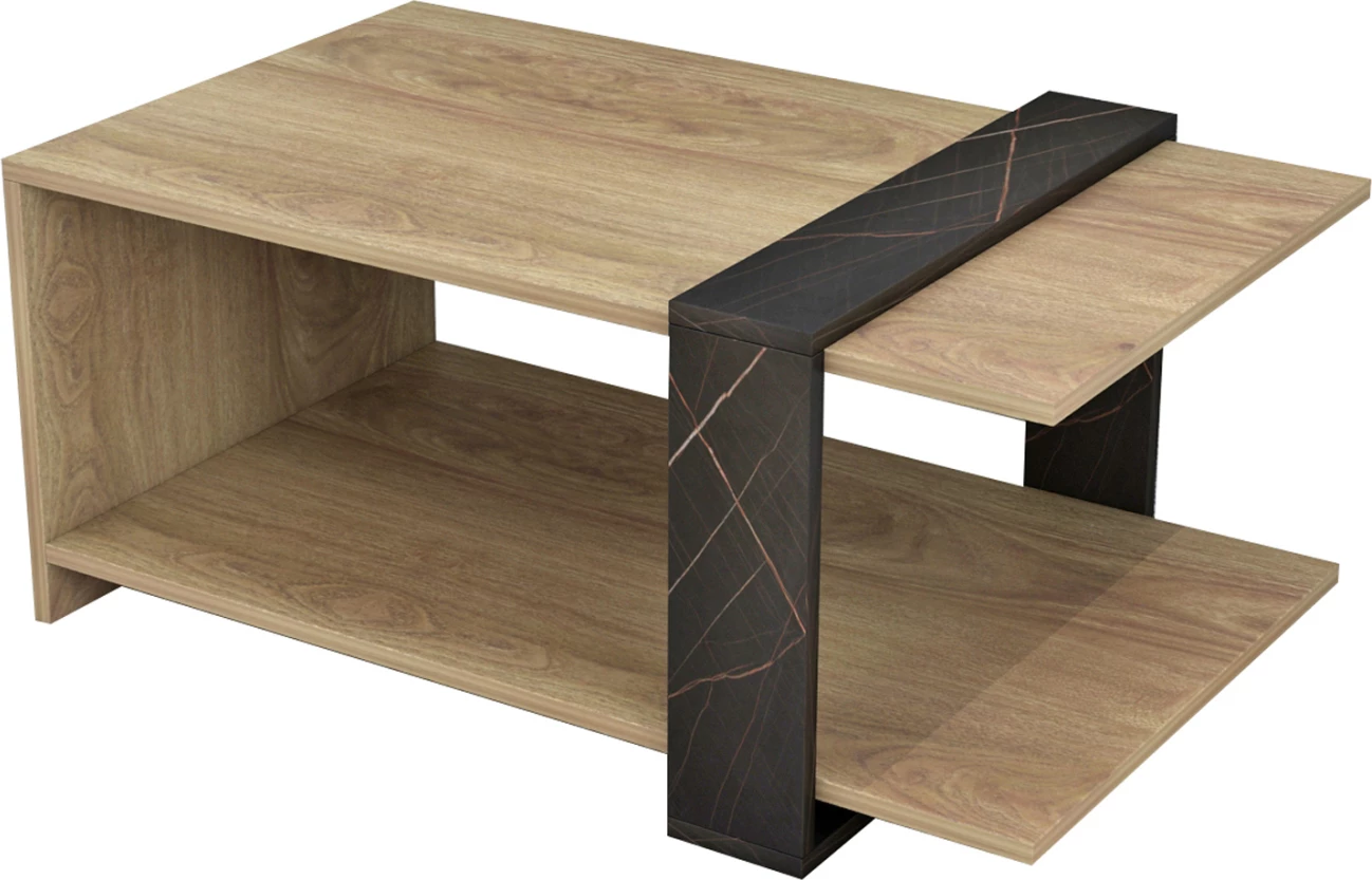 Tavolinë kafeje WILMA, melaminë, ngjyrë natyrale-mermer i zi, 80Χ50Χ35H cm