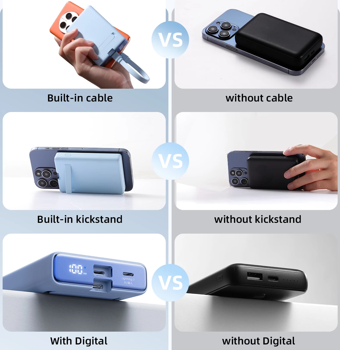 Powerbank Joyroom JR-PBM01, 10000mAh, 20W, MagSafe, me këmbë, kabllo Lightning-USB-C, Blu