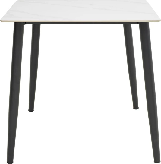 Tavolinë Gustas I, mermer i bardhë, gur sintetik, këmbë metalike të zeza, 80x80x76cm