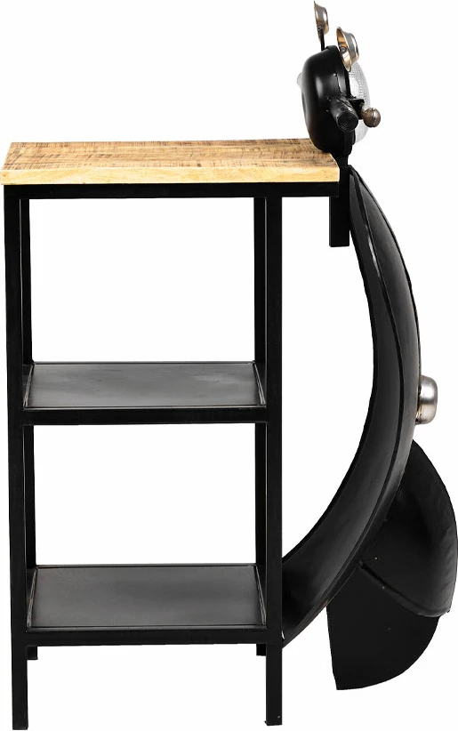 Tavolinë anësore MINI VESPA me rafte, e zezë, argjend, natyrale, 61x45x88