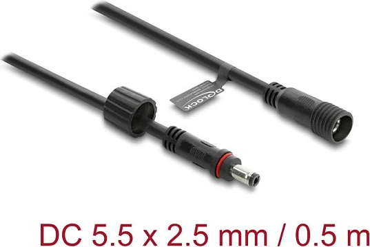 Kabllo zgjatëse DC DeLOCK 5.5 x 2.5 mm, 0.5 m, e zezë