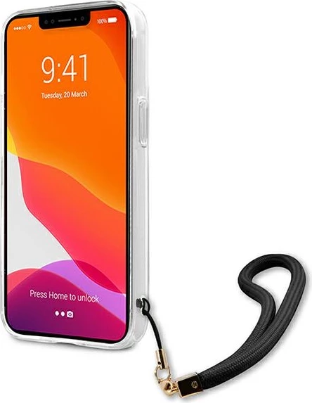 Mbështjellës Guess GUHCP13XKCABBK për iPhone 13 Pro Max 6.7", Camo, i zi, me varëse