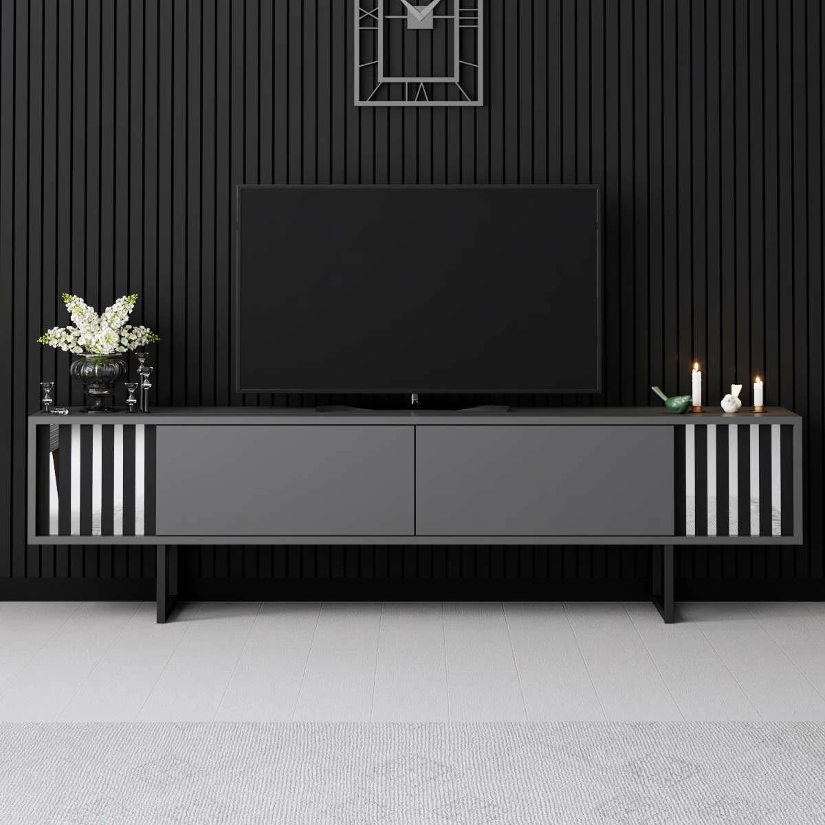 Komodë televizori Hanah Home, Chrome Line, antracit, e zezë