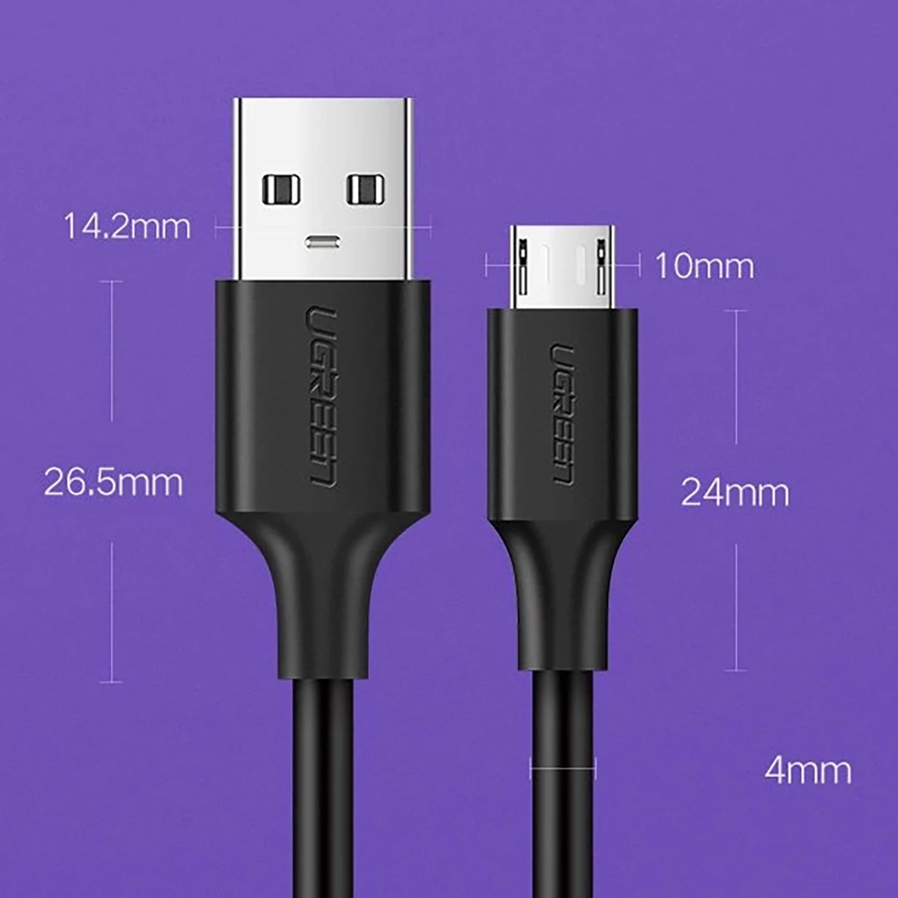 Kabllo Ugreen US289 60135, micro USB / USB-A, 0.5m, e zezë