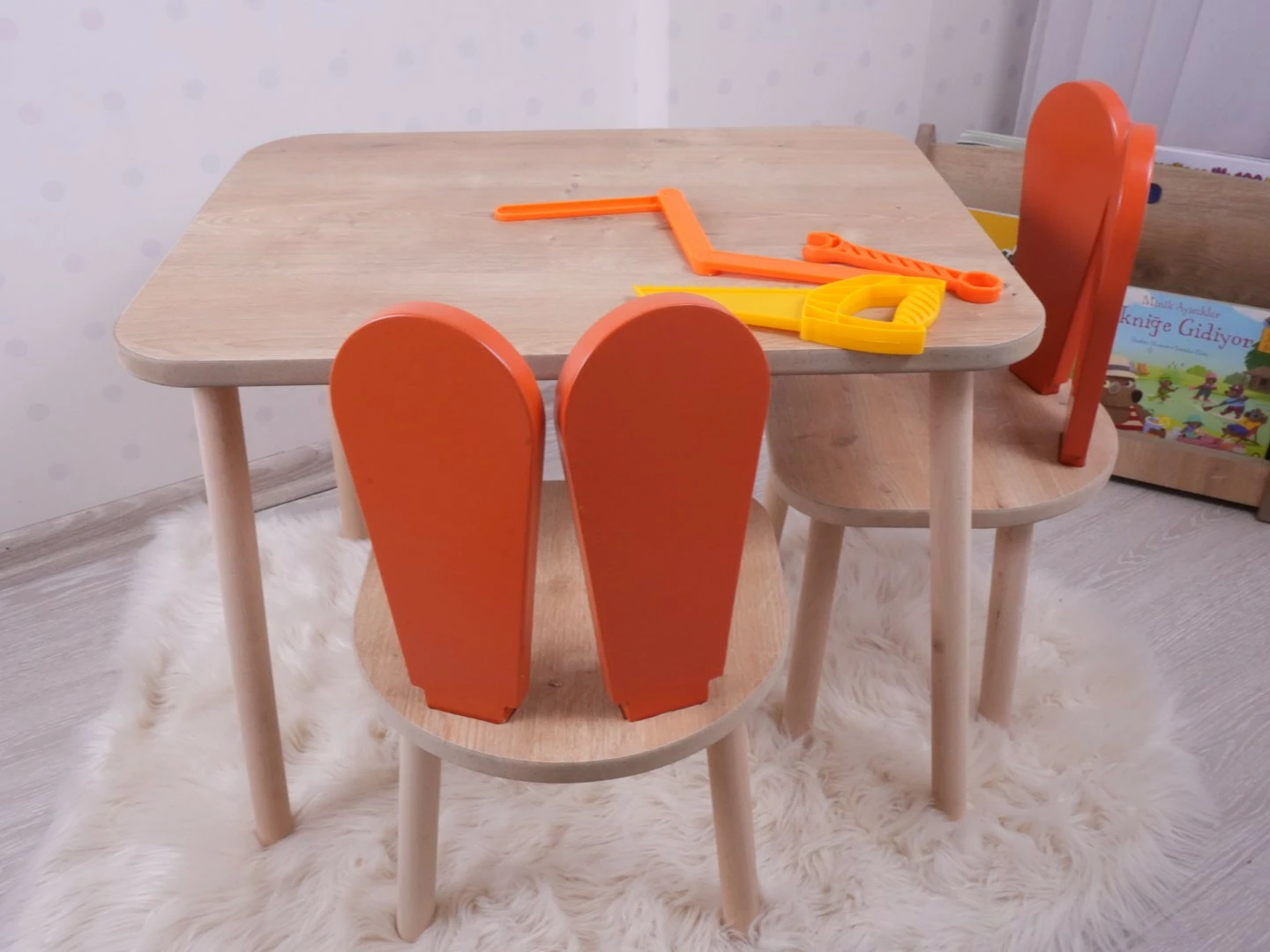 Set tavoline për fëmijë, Hanah Home, një karrige Bunny, portokalli, kafe