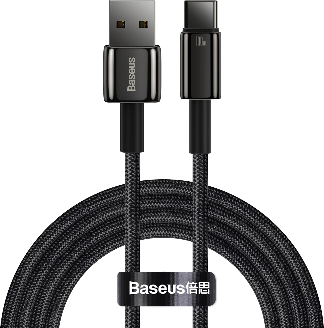Kabllo Baseus Tungsten Gold USB-A në USB-C 2m, 100W, e zezë