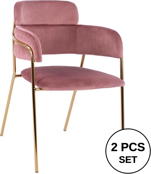 Fotelje KELSO FH8521.02 kadife ngjyrë rozë e pluhurosur & këmbë të arta 52,5x52x80 cm, set prej 2 copë