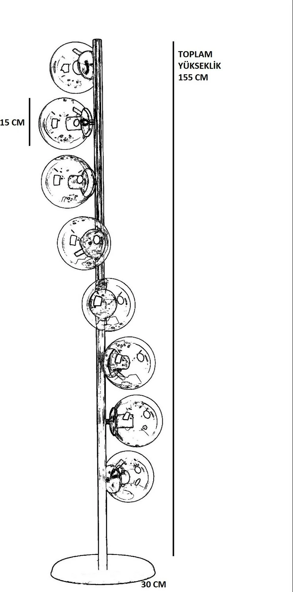 Llambë dyshemeje Opviq Simay 8 llamba, ngjyrë ari, balonë qelqi