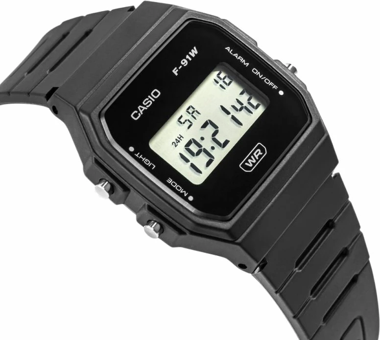 Orë dore unisex CASIO F-91WB-1AVEF, e zezë, me kuti