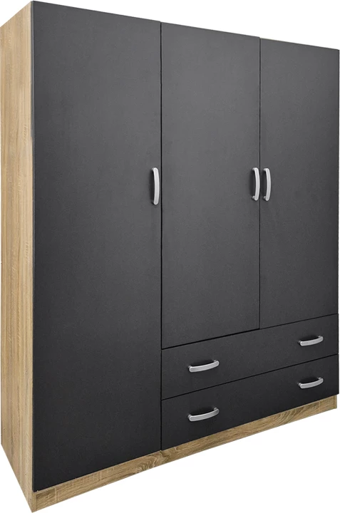 Dollap me tre dyer, dy sirtar, ngjyrë sonoma-antracit, Alvia, 150x51x180cm