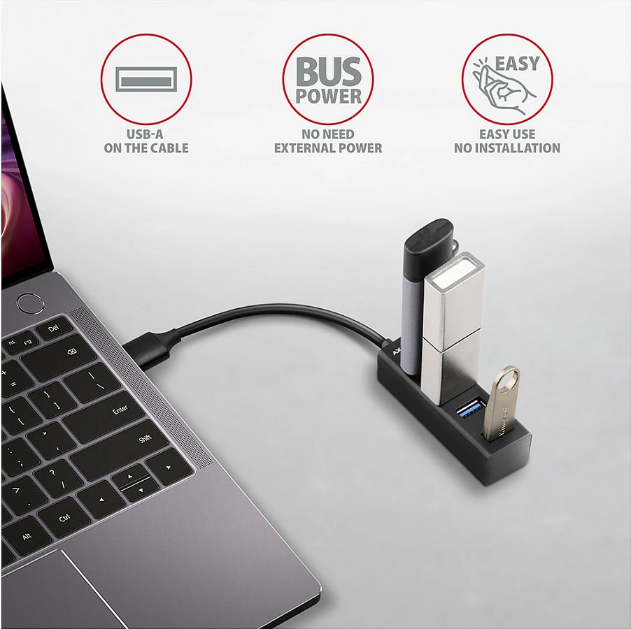 USB hub Axagon HUE-M1A, 4x USB 3.0, kabllo 20cm, i zi