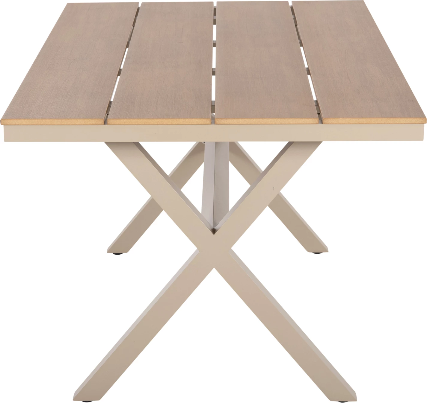 Tavolinë drejtkëndore alumini TAWNEE FH6037.04 ngjyrë shampanjë-polivud ngjyrë druri natyral 150x89,5x73H