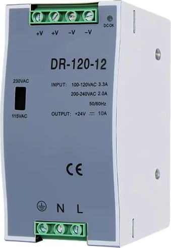 Trafo 12V DC DR-120W 10A për montim në shina
